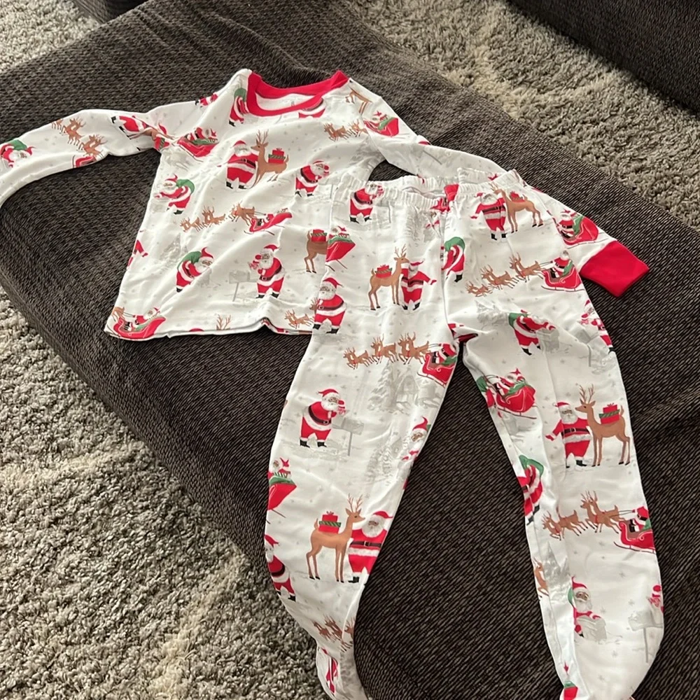 Pottery Barn Kids Red and White Santa & Reindeer Pajama Set
